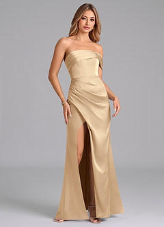 Azazie Lisbeth Bridesmaid Dresses Champagne Mermaid Off the Shoulder Stretch Satin Convertible Dress image4