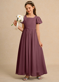 Azazie Joss Flower Girl Dresses Sangria A-Line with Sleeves Chiffon Dress image9