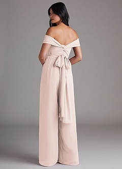 Azazie Lamara Bridesmaid Dresses Rose Petal Off the Shoulder Chiffon Convertible Jumpsuit image5