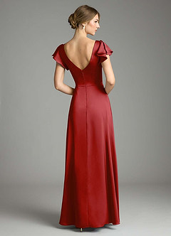 Azazie Omari Bridesmaid Dresses Pomegranate A-Line Stretch Satin Dress image2
