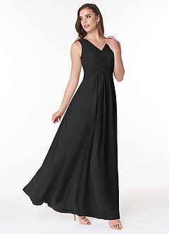 Azazie Flora Brautjungfernkleider A-Linie Plissee Chiffon Kleid Schwarz image4