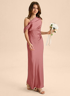 Azazie Emerson Junior Abito Tubino in Raso Elasticizzato a Spalla Scoperta Rosa Antica image5