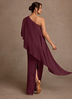 Azazie Wilma Mother of the Bride Dresses Cabernet Sheath One Shoulder Floral Burnout Dress image4