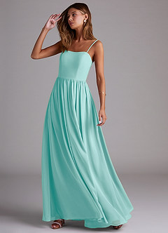 Azazie Calianna Bridesmaid Dresses Aqua A-Line Off the Shoulder Chiffon Convertible Dress image3