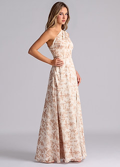 Azazie Phaedra Bridesmaid Dresses Pink Fern Floral A-Line One Shoulder Chiffon Dress image5
