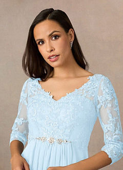 Azazie Hayek Mother of the Bride Dresses Sky Blue A-Line V-Neck Lace Chiffon Dress image3