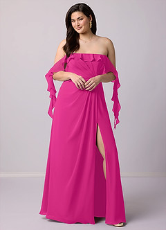 Barbie ♥ Azazie Bridesmaid Dresses Barbie Pink A-Line Off the Shoulder Chiffon Convertible Dress image10