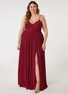 Azazie Zeya Bridesmaid Dresses Burgundy A-Line V-Neck Pleated Chiffon Dress image6