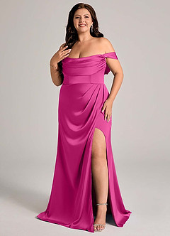 Azazie Johana Vestidos de damas de honor Vestido de Fucsia de Satén Elástico de Corte Sirena Convertible con Vestidos sin tirantes image10