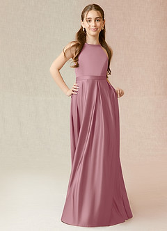 Azazie Arianthe Junior Vintage Mauve A-Line with Pockets Stretch Satin Dress image4