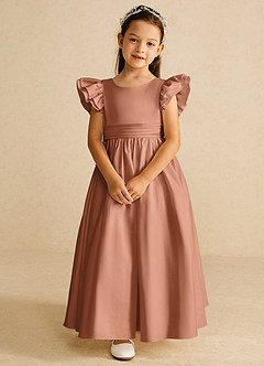Azazie Piglette Flower Girl Dresses Bronzer A-Line Bow Matte Satin Dress image4