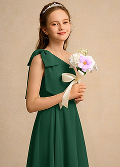 Azazie Guppy Girls Formal Abiti da Ragazza di Fiori Abito A-Line in Chiffon Monospalla Verde Scuro image4
