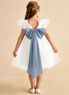 Azazie Munchkin Abiti da Ragazza di Fiori Abito A-Line in Tulle Fiocco Avorio Blu Polvere image1