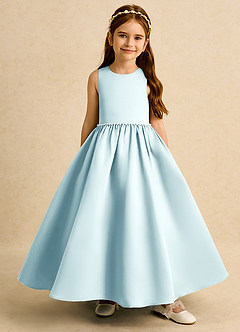 Azazie Daisies Flower Girl Dresses Sea Glass Ball-Gown Bow Matte Satin Dress image2