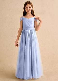 Azazie Yuna Girls Formal Abiti da Ragazza di Fiori Abito A-Line in Tulle Spalle Scoperte Ghiaccio image6