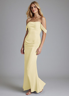 Azazie Luiza Brudtärnklänningar Klä av Sjöjungfru i Chiffong Av axeln Citronsorbet image5