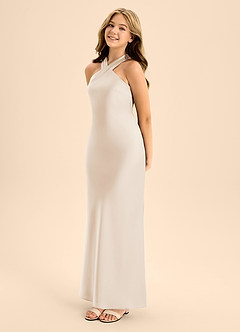 Azazie Doretta Junior White Alabaster A-Line Pleated Stretch Satin Dress image3