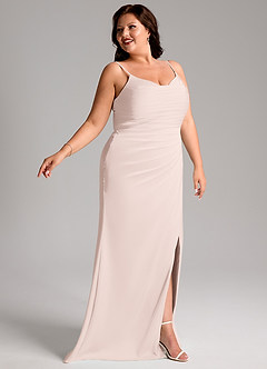 Azazie Deandra Bridesmaid Dresses Blushing Pink Mermaid Pleated Stretch Satin Dress image11