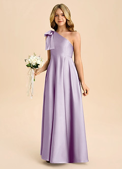 Azazie Penguin Junior Abito A-Line in Raso Elasticizzato Fiocco Lilla Glassato image5