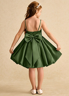 Azazie Davine Flower Girl Dresses Olive A-Line Spaghetti Strap Matte Satin Dress image1