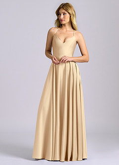 Azazie Truce Bridesmaid Dresses Champagne A-Line Stretch Satin Dress image4