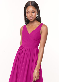 Azazie Keyla Jurken voor bruidsmeisjes Jurk van Chiffon met A-Lijn V-hals geplooid Fuchsia image4