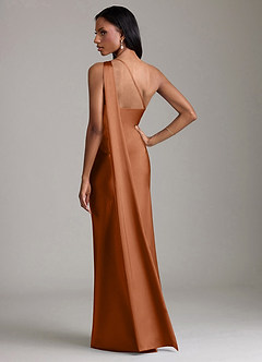 Azazie Galinda Bridesmaid Dresses Copper Mermaid One Shoulder Stretch Satin Dress image6