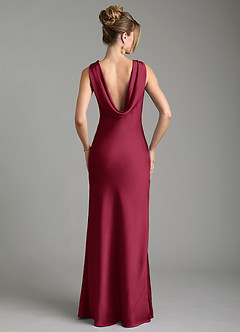 Azazie Aussie Bridesmaid Dresses Burgundy Sheath Pleated Stretch Satin Dress image2