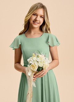 Azazie Cady Junior A라인 플리츠 쉬폰 플로어 기장 주니어 브라이즈메이드 드레스 image8