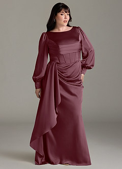 Azazie Raye Bridesmaid Dresses Sangria Mermaid Long Sleeve Stretch Satin Dress image9