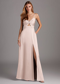 Azazie Jenna Bridesmaid Dresses Blushing Pink A-Line Pleated Stretch Satin Dress image1