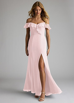 Azazie Sophie Bridesmaid Dresses Blushing Pink A-Line Off the Shoulder Chiffon Convertible Dress image1