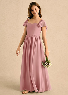 Azazie Patsy Girls Formal vestidos de niña de las flores Vestido Rosa Polvorienta de Gasa de Corte en A con Escote corazón image5