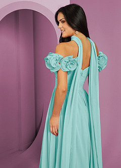 Barbie ♥ Azazie Jurken voor bruidsmeisjes Converteerbaar Jurk van Chiffon met A-Lijn Off the Shoulder Aqua image7