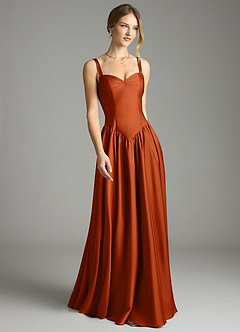 Azazie Evadina Suknie dla druhen Linia A Gorset Satyna elastyczna Do ziemi Sukienka image1