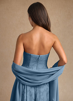 Azazie Lorain Mother of the Bride Dresses Steel Blue A-Line Pleated Floral Burnout Dress image11