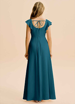 Azazie Bondi Junior A-Linie Seitliche Cut-Outs Stretch-Satin Kleid Tintenblau image2