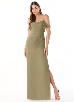 Azazie Emeralda Abiti da Damigella Abito Tubino in Chiffon a Spalla Scoperta Verde Muschio image3