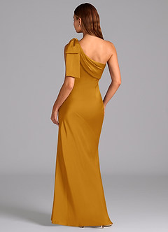 Azazie Yuanna Bridesmaid Dresses Butterscotch Mermaid One Shoulder Stretch Satin Dress image2