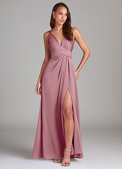 Azazie Maren Allure Bridesmaid Dresses Vintage Mauve A-Line Lace Stretch Satin Dress image3
