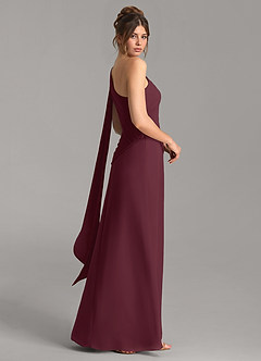 Azazie Ayra Vestidos de damas de honor Vestido Cabernet de Gasa de Línea A con Un hombro image5