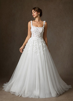 Azazie Sabine Wedding Dresses Diamond White Ball-Gown Square Neckline Lace Dress image1