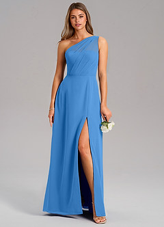 Azazie Phaedra Bridesmaid Dresses Blue Jay A-Line One Shoulder Chiffon Dress image3