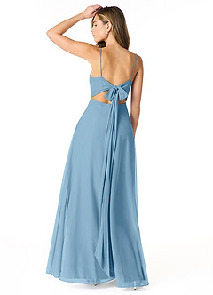 Azazie Rae Bridesmaid Dresses Steel Blue A-Line Bow Mesh Dress image2