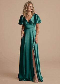 Azazie Kimber Robes de demoiselle d'honneur Robe Trapèze en Satiné métallisé Rayé Vert Pin image5