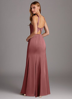 Azazie Elana Bridesmaid Dresses Amethyst Sheath Side Slit Stretch Satin Dress image2