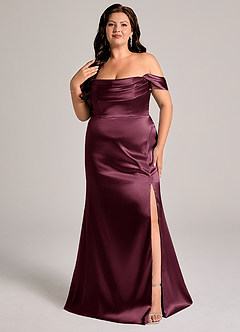 Azazie Saige Bridesmaid Dresses Cabernet Sheath Off the Shoulder Metallic Satin Convertible Dress image11