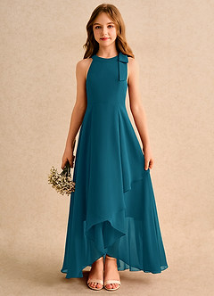 Azazie Boop Girls Formal Flower Girl Dresses Ink Blue A-Line Bow Chiffon Dress image1
