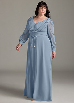 Azazie Sage Venta Final Vestido de Cabernet de Gasa de Corte en A con Manga larga image9