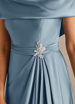 Azazie Branford Mother of the Bride Dresses Dusty Blue A-Line Pleated Stretch Satin Dress image4